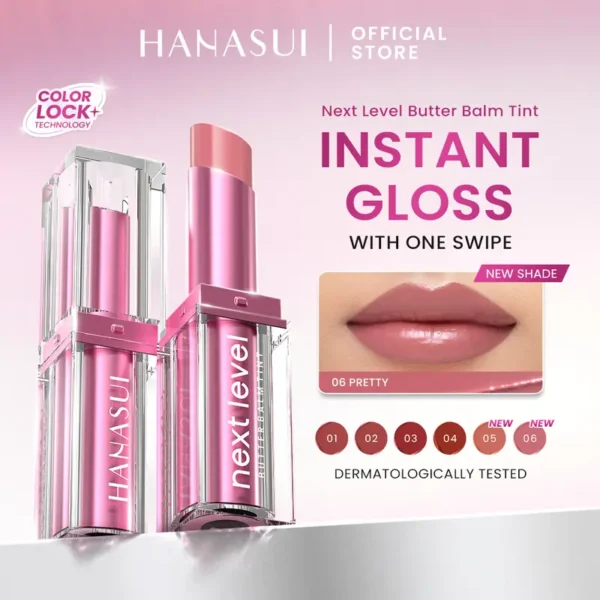 HANASUI Next Level Butter Balm Tint – Lip Balm Tinted Melembabkan & Mencerahkan Bibir | Hyper Gloss Lightweight Cover Bibir Gelap