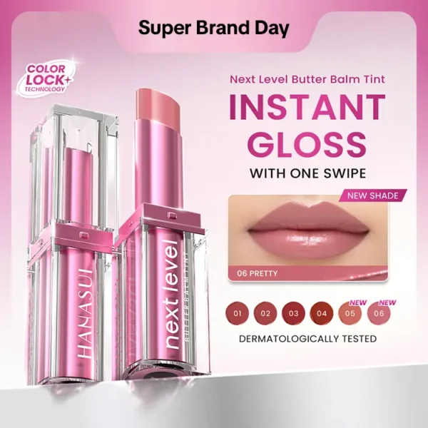 HANASUI Next Level Butter Balm Tint – Lip Balm Tinted Melembabkan & Mencerahkan Bibir | Hyper Gloss Lightweight Cover Bibir Gelap